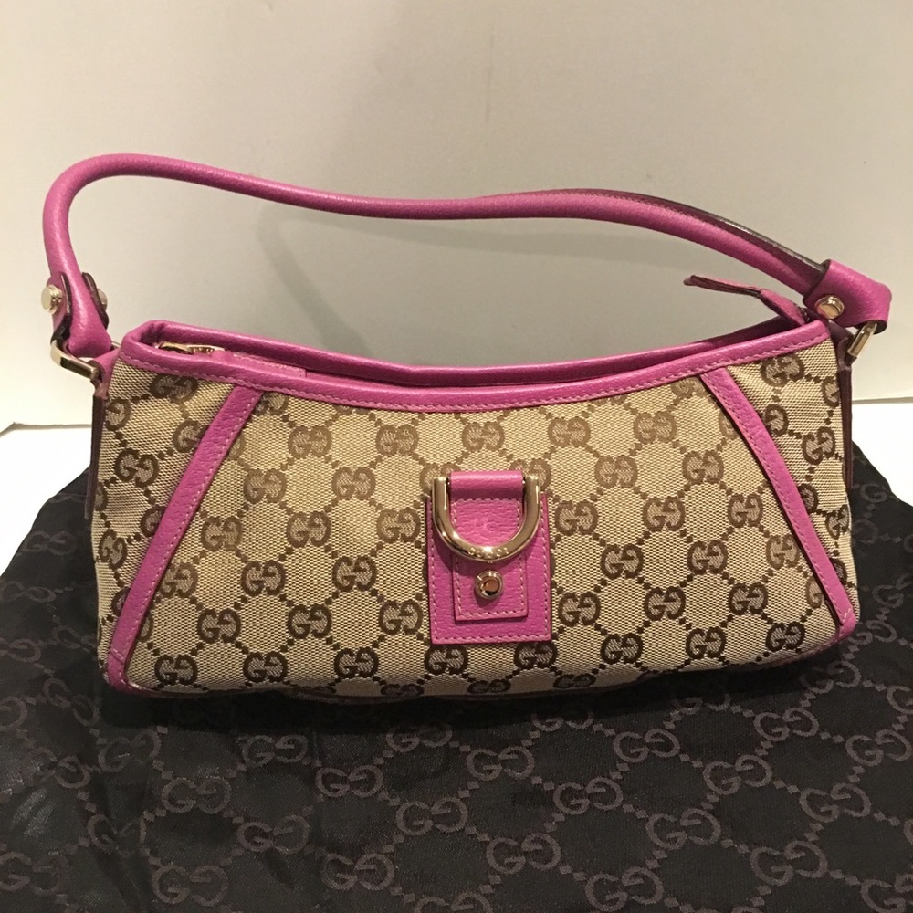 Vintage Gucci Canvas & Fuchsias Leather Handbag